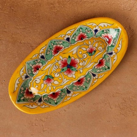 The herdgehog of Rishtan ceramics "Flowers", 24 cm, yellow, mix-1