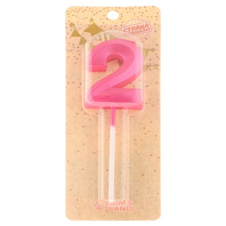 Candle in the cake on the skewer "Fine", the number "2", 5 cm, pink-3