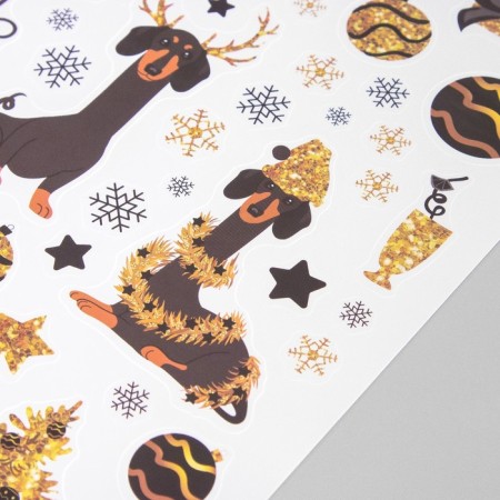 New Year sticker interior color "Dachshund and gold Christmas tree" 30x40 cm-3