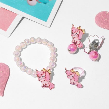 Набор детский «Выбражулька» 3 предмета: клипсы, браслет, кольцо, единорожки, цветной-3