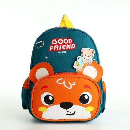 Children's backpack 24.5*11*32, lightning department, 3 n/k, bear, green/orange-1
