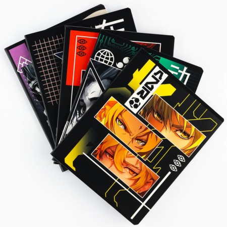 Notebook in a cage, 48 sheets A5 on a paper clip 5 pcs., Inner block No. 1 Mix “September 1: Eye Anime” Twin Lac, Uh Lacques-1
