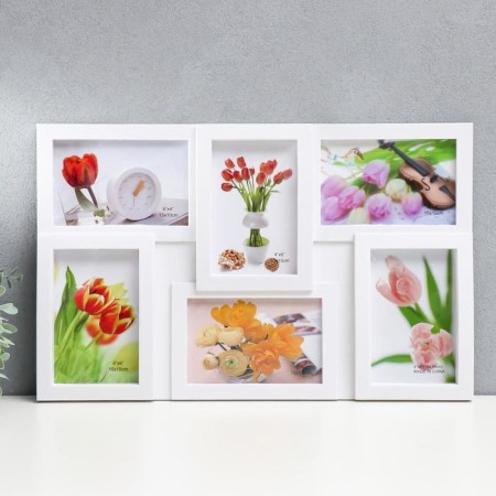 Photo frame plastic in 6 photos 10x15 cm "flat" white 44x27.5 cm