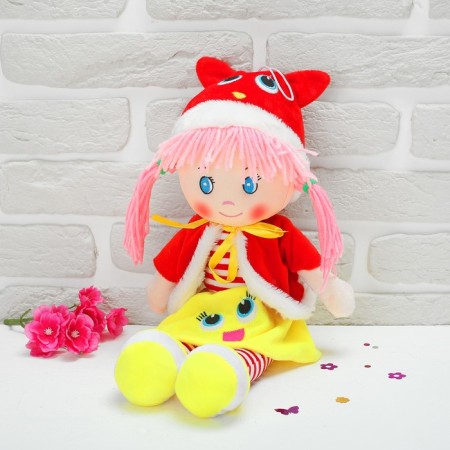 Soft doll "Girl in a cloak", with a colored bow, 45 cm, Mix colors