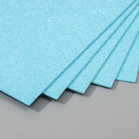 A set of glitter foamiran (5 sheets) 2 mm, 20x30 cm, light blue 10345547-1