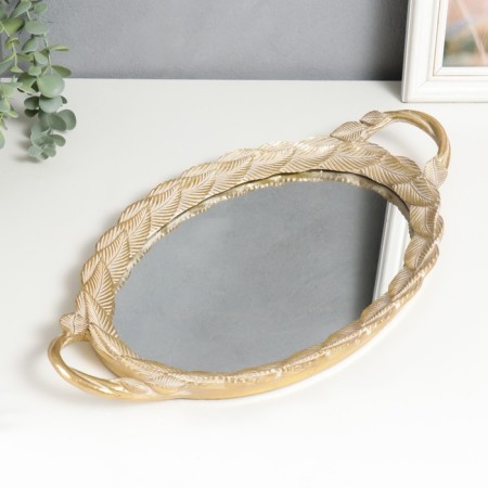 Standing interior polystone with a mirror "leaves" gold 4.5x23x41 cm