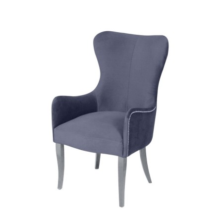 Armchair "Lari", velor fabric, bronze molding, white massif, Gray color