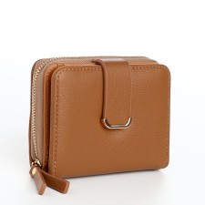 Women's wallet on the button, brown color