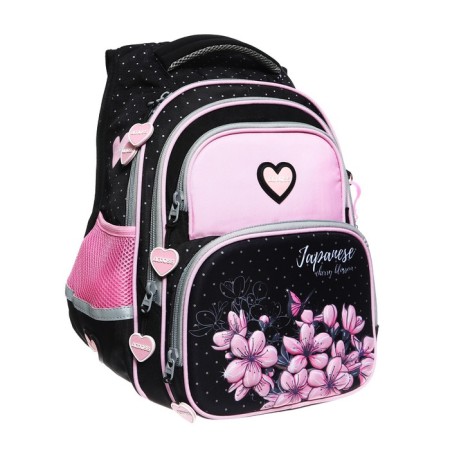 School backpack 40 x 33 x 15 cm, ergonomic back, Across 548, black/pink ACR23-548-3-1