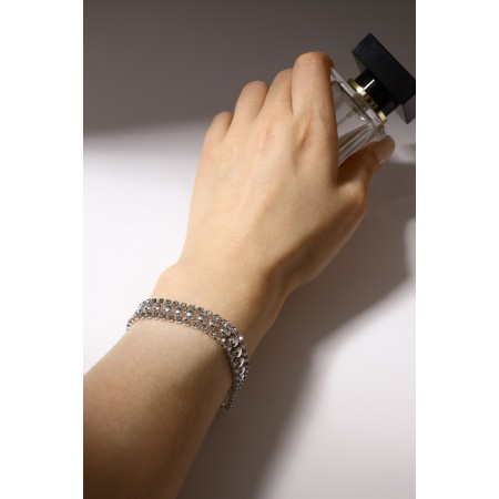 Bracelet with rhinestones "shine" thread in circles, white color in silver, 18 cm-3