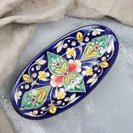 The herdgehog of Rishtan ceramics "Flowers", 24 cm, blue, mix-2