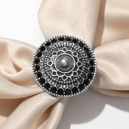 Ring for a scarf "ethno" circle, gray color in black silver