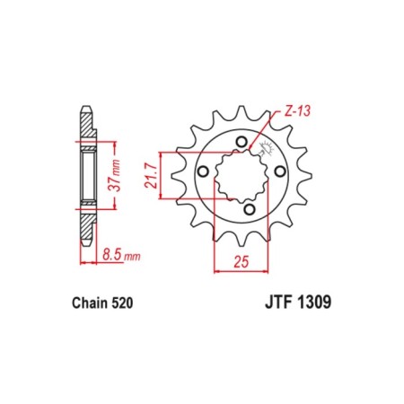 Leading star JT SPROCKETS JTF1309-15, chain 520, 15 teeth