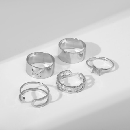 Ring set of 5 pieces "minimalism", size mix, color silver-1