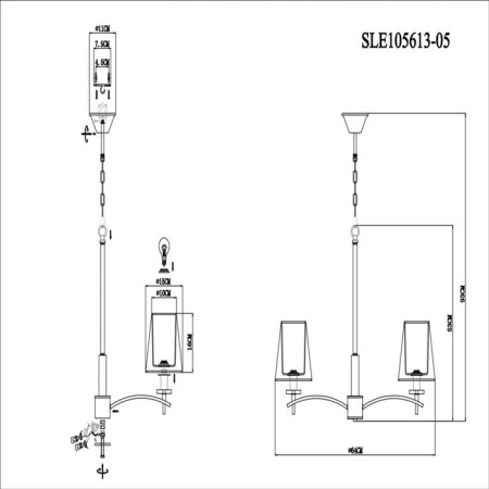 Suspended EVOLUCE lamp. Sle105613-05. Permone. 5x40 watts, E14, 64x64x53 cm, chromium color-9