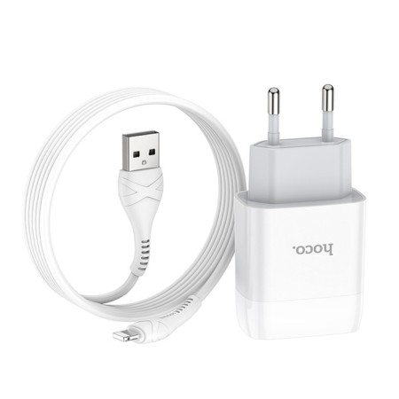 Network charger Hoco C73A, 2 USB, 2.4 A, Lightning 1 m cable, white-3
