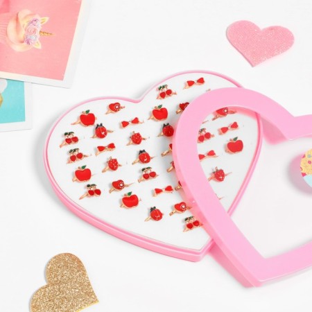 Children's Ring "Assorted" in the heart, shape of mix, red color in gold, dimensionless-2