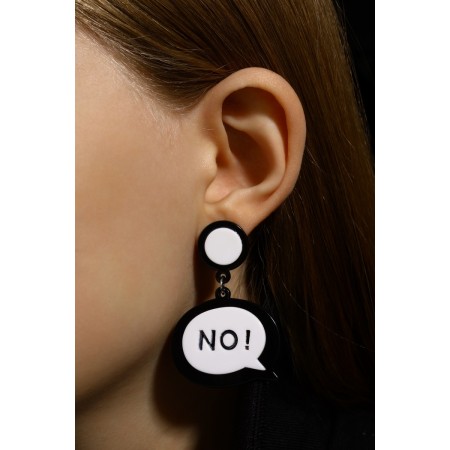 Acryl Earrings "Dialog Window" Yes! No!, Black and white color-6