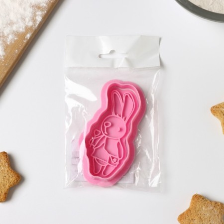 Cooking form "bunny with a lollipop", cutting, stamp, pink color-4