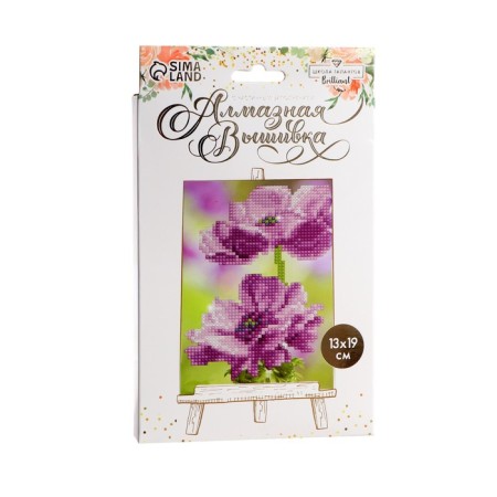 Diamond mosaic with partial filling on the stand “Flowers”, 13 x 19 cm, cardboard-4