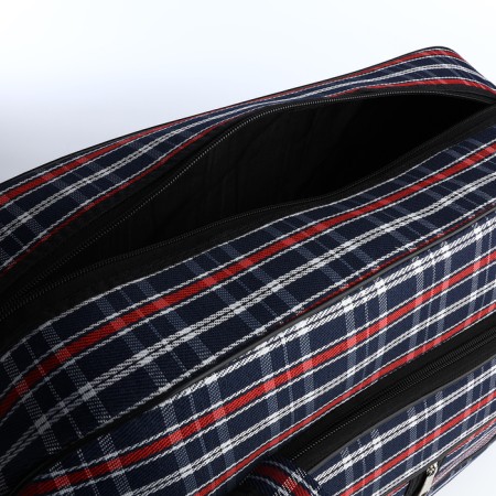 Road bag with lightning, external pocket, long belt, blue/red color-2