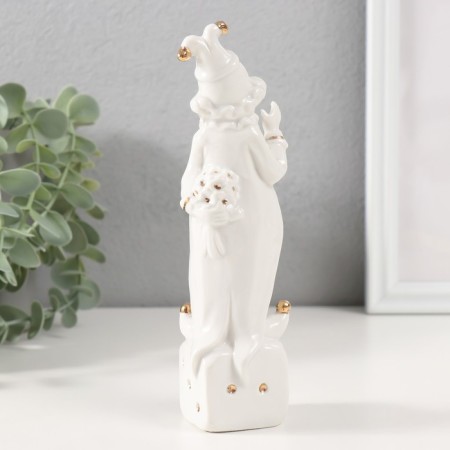 Souvenir Ceramics "Clown on Playing Cube" White with gold, rhinestones 4.5x4.5x18 cm-2