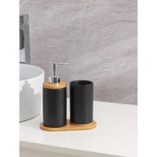 A set of accessories for the bathroom Savanna “Nature”, 2 items (400 ml dispenser, glass, on a stand), black color