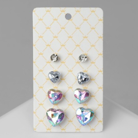 Pusets 4 pairs of "romance" heart, white-radiant color in silver