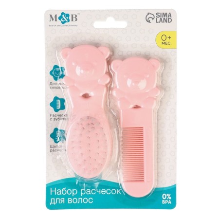 Set of combs "Bear", 2 pcs., Pink color-4