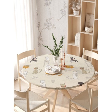 The tablecloth “cat festivities”, round, oxford, elastic band, size 140x140 cm, diameter 105-120 cm-2