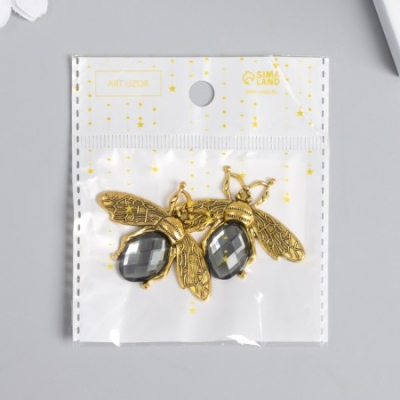 Decor for creativity metal, rhinestones "fly" gold set 2 pcs 3.5x4.7 cm-4