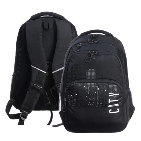 School backpack 45 x 32 x 23 cm, Grizzly, ergonomic back, black/white