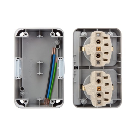 Horizontal block 2 sockets (ceramics) mini ip54 with grounding, o/y, gray kranz-6