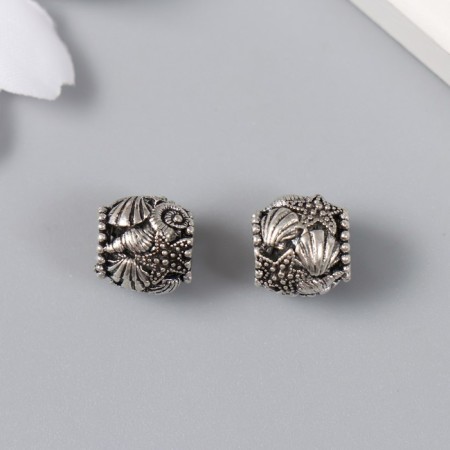 Bead for creativity Metal "Sea bottom with shells" silver 0.9x1.1 cm-1