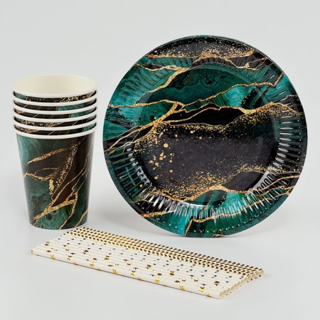 A set of paper utensils "Marble": 6 glasses, 6 plates, tubes-1