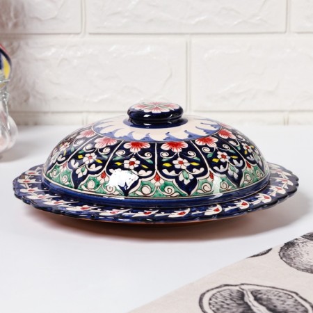 The pancake of the Rishtan ceramics "Patterns", 24 cm, blue
