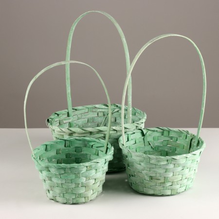 A set of baskets of 3 pcs, d21x10xh36cm, green, bamboo