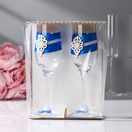 A set of wedding glasses "Prague", handmade, white blue, 6x6x20.5 cm, 2 pcs.-3