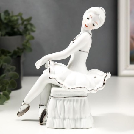 Souvenir Ceramics "Ballerina on the ottoman" White with silver 18x10x15.5 cm