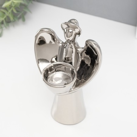 Ceramics candlestick on 1 candle "Angel with a halo" d = 4 cm silver 11.5x10x18.5 cm-5