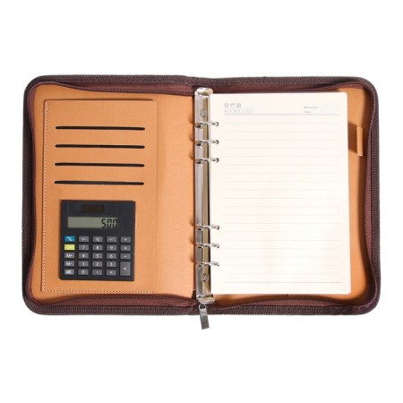 Organizer on the rings A5, 100 sheets ruler, with a calculator, on a zipper, brown-6