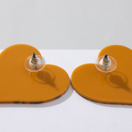 Acryl Earrings "Heart" Tiger, Black-Orange color-2