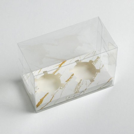Capcake box, confectionery packaging, 2 cells, “marble”, 16 x 8 x 11.5 cm-1