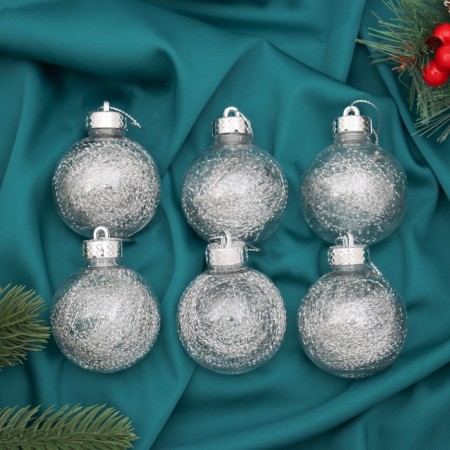 Set of balls plastic D-6 cm, 6 pcs "Doncho" silver transparent