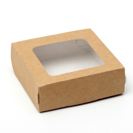 The box is folding, with a window, craft, 11.5 x 11.5 x 4 cm