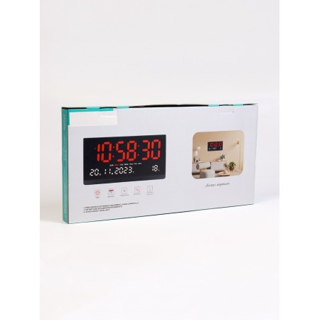 Electronic wall clock, calendar and thermometer, 47.5 x 25.3 cm, white numbers 10.8 x 5.3 cm 10766-11