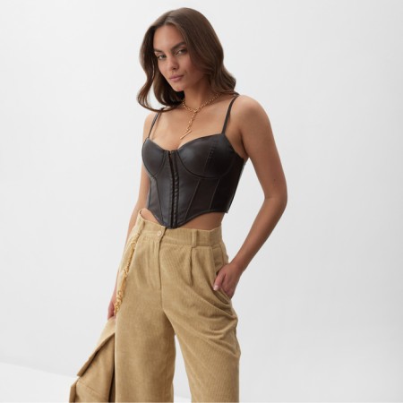 Women's leather corset, mist, p. M, brown