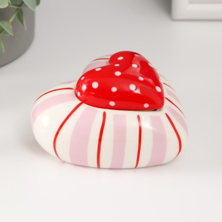 Coramics box "Red heart in peas, striped" 10.2x10x5 cm-3
