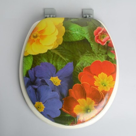 The toilet seat with a lid, Rossplast, 43 × 37 cm, soft, gray color, Mix drawing-9