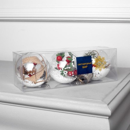 A set of Christmas balls "Winter Forest" 3 pcs., Batteries, 1 LED, glow white-2